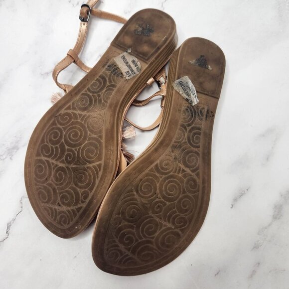 Altar'd State Toe Post Ankle Strap Adjustable Sandals Pink Pom Pom Tassels 8.5 - Picture 4 of 6